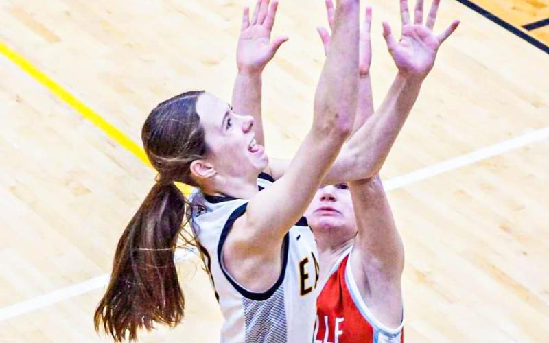 KARLEE HEAD (23) key in Sullivan’s 51-39 victory over Salem on Thursday, Jan. 25. The freshman guard had a team-high 15 points, five rebounds and three assists. She also racked up four steals, went 5-9 on field goals and shot 2-2 of her free throws. Photo by Carolyn Emily @ Dec. 15 game vs. Steelville Article Image Alt Text