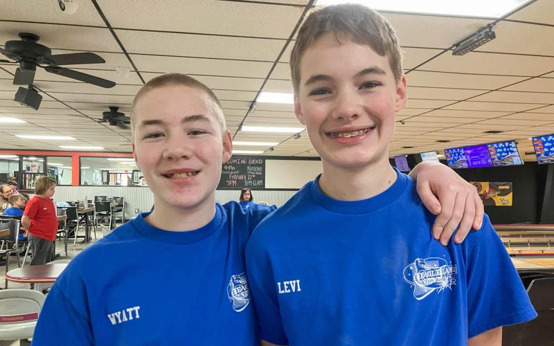 HAPPY BIRTHDAY! Twins Wyatt and Levi Viehland each scored a 92 in their first game of league bowling on Feb. 22, which was also their birthday. Submitted photo Article Image Alt Text