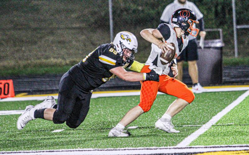 ETHAN COOK (69) cooked up the gridiron as a second-team all-conference/all-district defensive lineman. Photo by Wyatt Hardy Article Image Alt Text