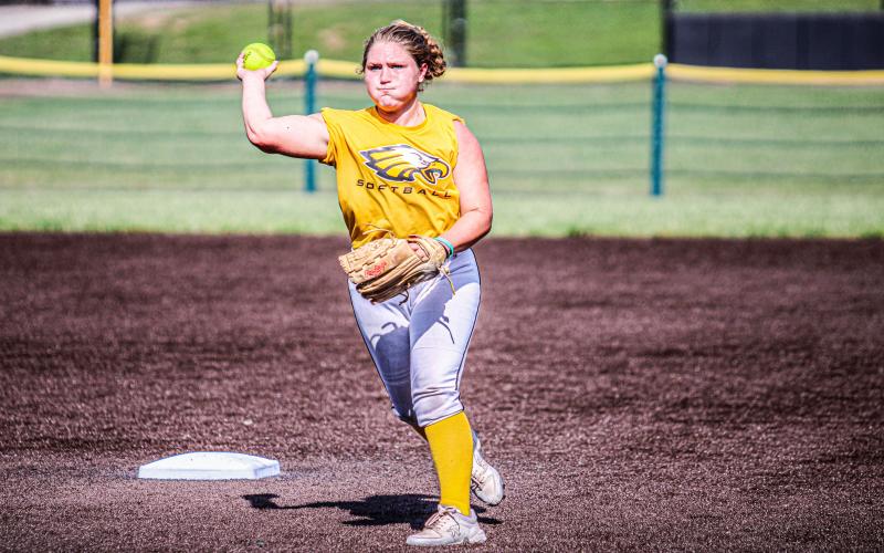 BOTTOM OF THE SEVENTH. Dorie Richardson (pictured) will play her final season for the Lady Eagles and seniors Evvie Blankenship, Ava Declue and Molly Lohden. Photo by Wyatt Hardy Article Image Alt Text