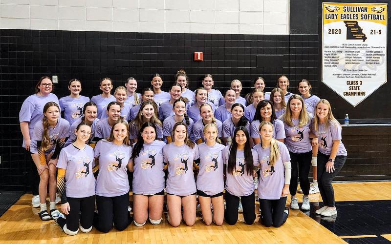 SERVING UP A CURE. Sullivan’s volleyball program raised $1,500 for Team Kaden on Serving Up a Cure night. Photo via Eagles Volleyball X Article Image Alt Text