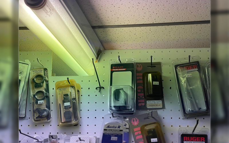 This interior display wall slid approximately 3-inches from the accident, stopping against a row of ceiling-mounted light fixtures. This interior display wall slid approximately 3-inches from the accident, stopping against a row of ceiling-mounted light fixtures.