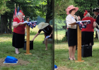 Noah Coleman Vice Regent Viola Huitt, left, speaks and Chalk Bluff Chapter Registrar and descendent Mary Bess Green, right, as she spoke about Lt. Col. Harrison.