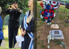 Staff Sergeant Dustin Felan of the 135th Army Band and St. James School Choir Director played Taps once Lt. Col. Benjamin Harrison's marker was unveiled.